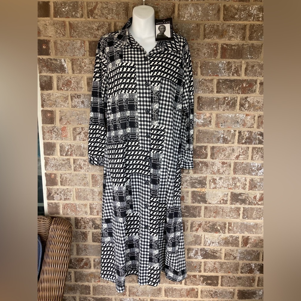 Attitudes by Renee Women's Petite Dress PM  Midi Black Button Down NWT